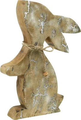 Produktbild von Holzhase Frühling Osterhase sitzend Osterdeko Shabby Chic Weiß Natur Holzfigur