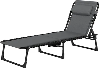 Produktbild von Liegestuhl, Sonnenliege mit Polsterung und Seitentasche, Gartenliege, Pool-Liege, Polsterliege, Grau
