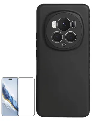 Produktbild von Für Honor Magic 6 Pro Silikon TPU Case Schwarz + Curved H9 Glas Panzer Folie Handy Hülle Schutz