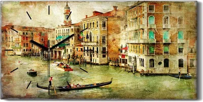 Produktbild von Dekor Leinwand Uhr Wandbilder Quarz 60x30 Farbe Venedig Italien Stadt Wasser - schwarze Hände