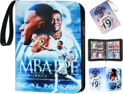 Produktbild von Fußball Karten mbappe Sammelalbum mit 4 Taschen 50 Hüllen und Reißverschluss Tragegriff für 400 Karten, Fussball Sammelkarten Album Ordner Heft