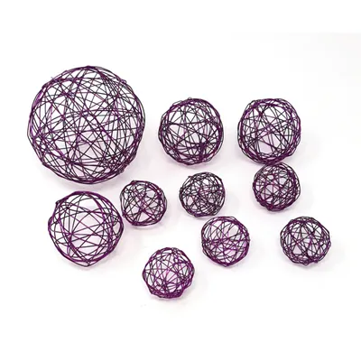 Produktbild von DRAHT-BÄLLE 10er Set, 1x8cm + 3x5cm + 6x3cm Tischdekoration AUBERGINE