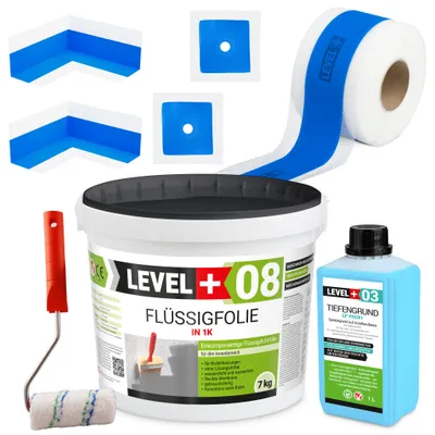 Produktbild von Dichtset Flüssigfolie 7kg Wassersperre Dusche Dichtband Ecke Farbroller SET292