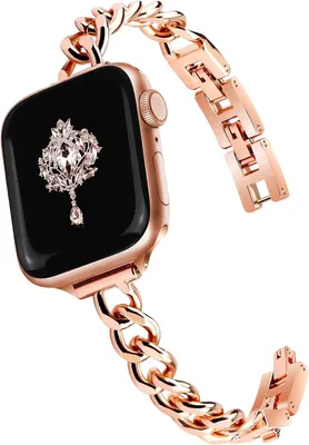 Produktbild von FFO2World schmales Metallarmband für Apple Watch 42–49 mm/SE/Serie 1–11/Ultra – elegantes Denim-Kettendesign – Roségold