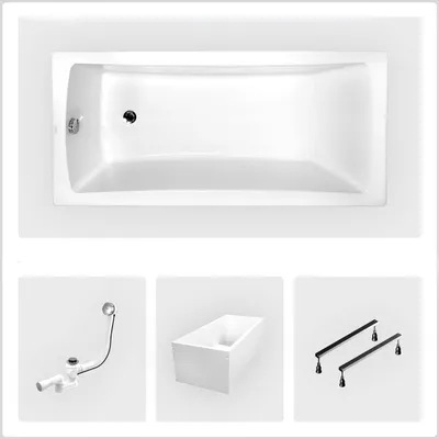 Produktbild von Rechteckige Badewanne - 150 x 70 cm - mit Verkleidung - Füße - Chromablauf - OPTIMA
