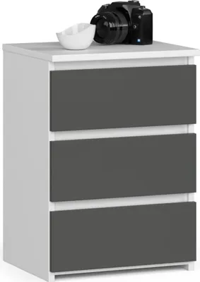 Produktbild von Nachttisch AKORD CL3 in der Farbe Weiß mit 3 Schubladen Front Graphitgrau B40 x H57 x T35 cm