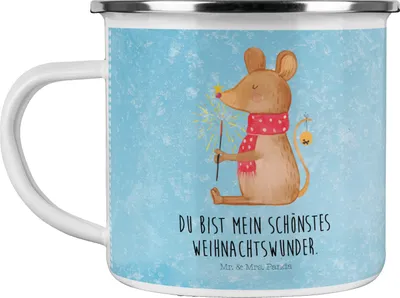 Produktbild von Mr. & Mrs. Panda Teetasse Maus Weihnachten - Eisblau - Geschenk, Kaffeepott, becher emaille, Tasse, Weihnachtsmotiv, Pott, Frohe, Weihnachtswunder, Teebecher