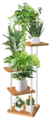 Produktbild von 5-stöckiges Blumenregal/Pflanzenständer aus Holz, mehrstufiger Blumenständer, Blumenbank, Blumenleiter, Pflanzenregal/Standregal für die Dekoration von Innengärten und Balkonen (weiß)