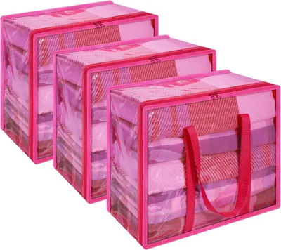 Obrázok produktu pre Úložný vak pod posteľ na oblečenie, 40 litrov, ružová farba - sada 3 kusov
