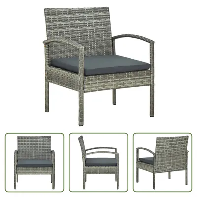 Produktbild von The Living Store Gartenstuhl mit Kissen Poly Rattan Grau