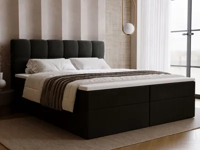 Produktbild von GrainGold Boxspringbett Maison 200x200 - Bett mit Matratze und Topper - Boxspringbett mit Bettkasten und Matratze - Boxspringbett Dunkelgrau (Royal 37)
