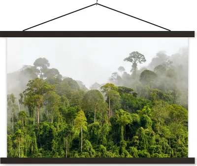 Produktbild von MuchoWow® Textilposter Dschungel - Baum - Nebel - Mädchen - Kinder 150x100 cm mit schwarzem Rahmen - Schlafzimmer