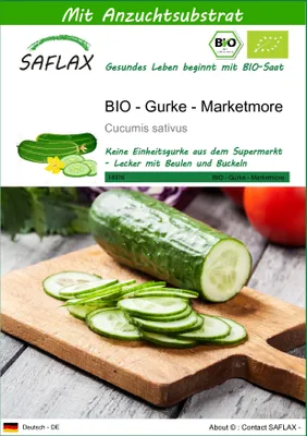 Produktbild von SAFLAX - BIO - Gurke - Marketmore - Cucumis sativus - 20 Samen - Mit keimfreiem Anzuchtsubstrat