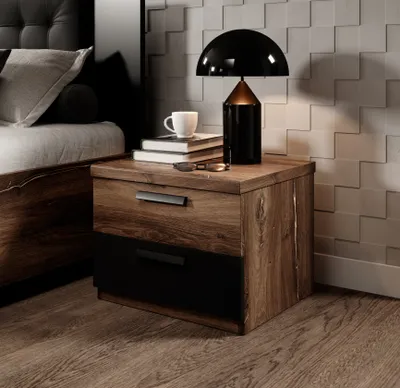 Image de Table de chevet pour lit LJUBA – chêne flagstaf / noir supermatt