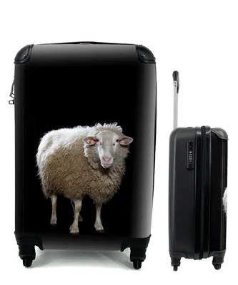 Produktbild von MuchoWow® Koffer Handgepäck Trolley Rollkoffer Kleine Reisekoffer mit 4 Rollen - Schafe - Nutztiere - Schwarz - Cabin Size < 55x40x23 cm & 55x40x20 cm - Fotokoffer - Kabinenkoffer - Boardgepäck - Reise-Box - Reisekoffer - Reisegepäck - Koffer mit Bild - Trolley für Kinder