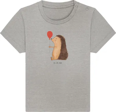 Produktbild von Mr. & Mrs. Panda Babyshirt Igel Luftballon 6. - 12. Monat - Heather Grey - Geschenk, Lustige Sprüche, Baby  Shirt, Kurzarmshirt, Ballon, Geburtstag, Geburtstagskind