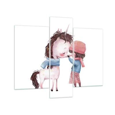 Produktbild von Bilder auf glas - 3 Teile - Einhorn Mädchen Kinder - 95x80cm - Glasbilder - Wandbilder - Bilder - zum Aufhängen bereit - Wanddekoration aus Glas - Glas Bilder - Wandbild auf Glas - GCB95x80-4733