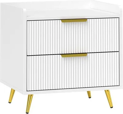 Produktbild von Nachttisch mit 2 Schubladen und Metallfüßen – Weiß