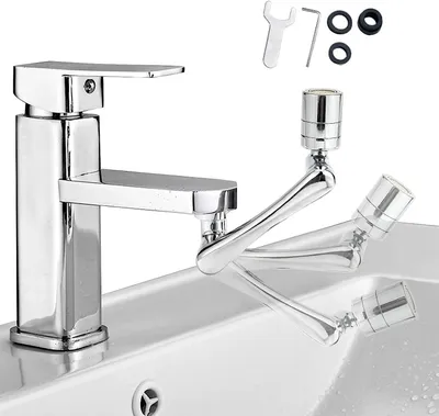 Produktbild von 1080° drehbarer Wasserhahn-Aerator mit 2 Strahlen und wassersparendem Regler, ideal für Küchen- und Badezimmerarmaturen.