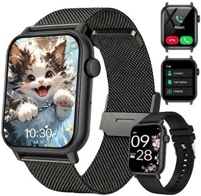 Produktbild von Smartwatch Damen Herren mit Telefonfunktion HD Display 110+ Sportmodi IP68 Herzfrequenz SpO2 und Schlafmonitor für iOS Android Schwarz
