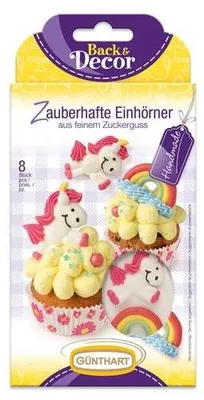 Zdjęcie produktu dla Güthart Back Decor figurki cukrowe tęcza i jednorożce 17g