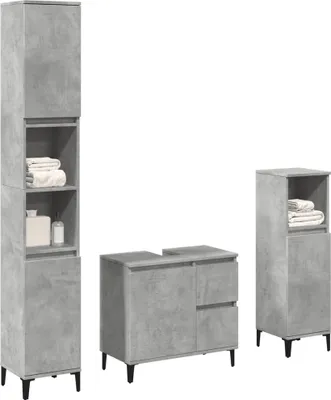 Produktbild von 3-tlg. Badmöbel-Set Betongrau Holzwerkstoff