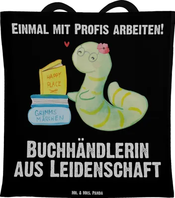 Produktbild von Mr. & Mrs. Panda Einkaufstasche Buchhändlerin Leidenschaft - Schwarz - Geschenk, Buchhandlung, Schultasche, Beruf, Spruch, Jutebeutel, Tote Bag, Lustig, Tasche