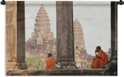 Produktbild von MuchoWow® Wandteppich Wandbehang Ruhende Mönche in Angkor Wat 60x40 cm Tapisserie Dekoration Wandtuch - Wanddekorationen