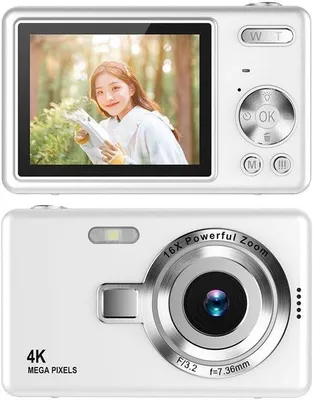Image de Appareil photo numérique compact Full HD 1080p 44 Mpx avec écran LCD 2,4 pouces - Zoom numérique 16x - Avec carte SD de 32 Go - Idéal pour les enfants, les adolescents, les étudiants et les débutants (blanc)