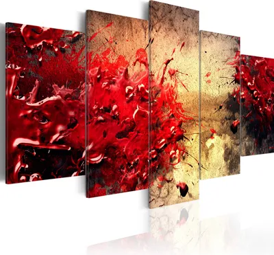 Produktbild von Leinwandbilder Abstrakt 200x100 cm Vlies Leinwandbild 5 tlg Kunstdruck modern Wandbilder XXL Wanddekoration Design Wand Bild - rot beige 020201-12