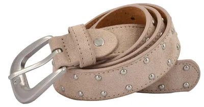 Produktbild von styleBREAKER Damen Nietengürtel 3 cm | weiche Velours Optik & Leder Innenseite | Silberne Kugelnieten | Rockiger Wildleder Look für Jeans & Kleider | Kürzbar