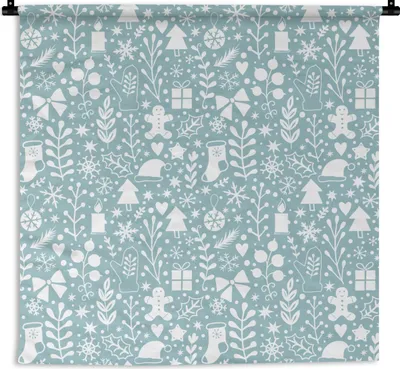 Produktbild von MuchoWow® Wandteppich Wandbehang Winter - Schnee - Muster - Weiß 120x120 cm Tapisserie Dekoration Wandtuch - Modern - Baumwollgewebe