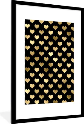 Produktbild von MuchoWow® Gerahmtes Poster Muster - Herz - Gold 60x90 cm - Poster mit Schwarzem Bilderrahmen Wandposter Rahmen Foto Bilder - Dekoration - Wandposter Wohnzimmer - Hochwertig