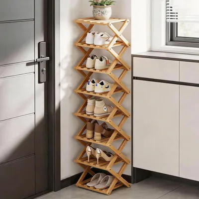 Klappbares Schuhregal 8-stöckig, Bambus, 27x26x130 cm, freistehend
