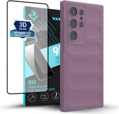 Produktbild von Handy Hülle für Samsung Galaxy S24 Ultra mit 9H Displayglas Displayschutz Plus Grip Case Cover Schutzhülle Softgrip Farbe: Violett