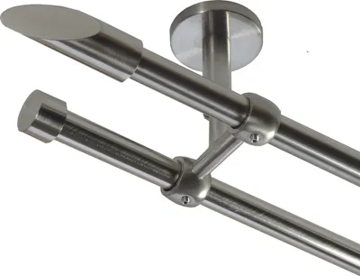 Produktbild von Gardinenstange Set Edelstahl Look Metall Ø 16mm Deckenbefestigung 2-lauf Schräge, Länge wählbar D21 E15 E16