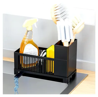Produktbild von Spülbecken Organizer Automatischer Abfluss mit Küchenutensilienhalter Schwammhalter Abflusspfanne,Spüle Sink Waschbecken Organizer,Multifunktionaler Organizer Küchen & Badezimmer (B)