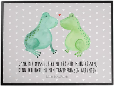 Produktbild von Mr. & Mrs. Panda tischpad Frosch Liebe - Grau Pastell - Geschenk, Schreibunterlage, schreibtischmatte, Kuss, Jahrestag, Freundin, arbeitsmatte, Hochzeitstag, malunterlage