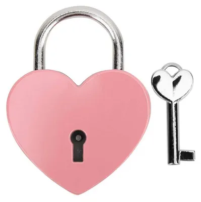 Immagine prodotto di Lucchetto a forma di cuore, in metallo rosa, con chiave, ideale per valigie, diari, scatole portagioie