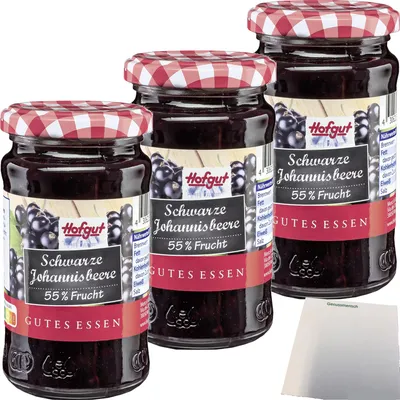 Produktbild von Hofgut Schwarze Johannisbeere Fruchtaufstrich 3er Pack (3x250g Glas) + usy Block