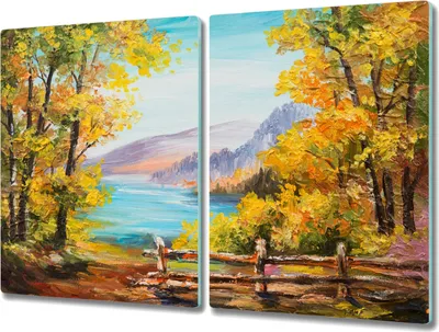 Produktbild von Coloray Schneidebrett Herdabdeckplatte 2x40x52 cm Kochplattenabdeckung Hackbrett Küchenbrett - Wald Meer Landschaft