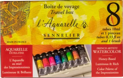Produktbild von Sennelier Aquarellfarben - Reisekasten mit 8 x 10ml und 1 Pinsel - N131642