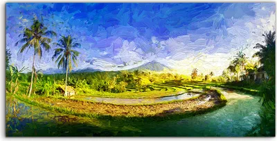 Produktbild von Coloray Canvas 120x60  Wandbild Leinwand Bilder Kunst Bild Malerei Palmen Wasser Dorf