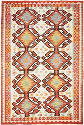 Produktbild von Unyqoos® Handgewebter Kelim-Teppich aus Wolle, traditionelles geometrisches Muster, 200 x 300 cm