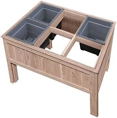 Imagen del producto de Silecomplaza, jardinera elevada de 100x69x80 cm, hecha de madera de abeto, con 6 macetas insertables. Ideal para hierbas, plantas y verduras