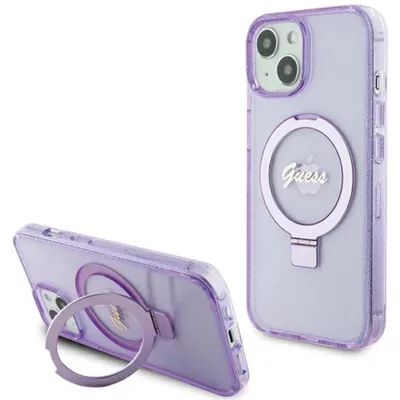 Produktbild von Guess IML Ring Stand Glitter MagSafe Back Cover für iPhone 15 lila