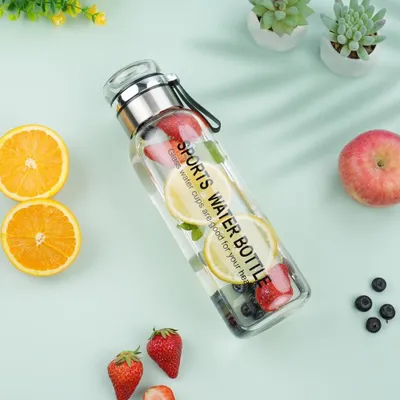 Produktbild von 1 Liter Borosilikatglas Wasserflasche mit Edelstahlfilter