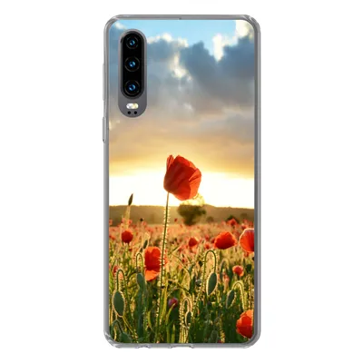Produktbild von MuchoWow® Handyhülle Schutzhülle Hülle für Huawei P30 Bunter Himmel über vielen Mohnblumen Silikon Softcase Handy Hülle - Kartenbesitzer