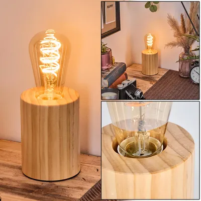 Produktbild von Caselette Tischlampe aus Holz in Naturfarben mit Schalter am Kabel
