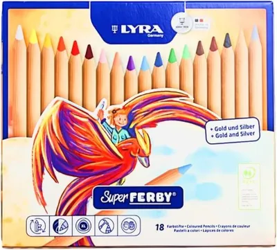 Image de Crayons de couleur Lyra Super Ferby non laqués 18 couleurs dans un étui métallique